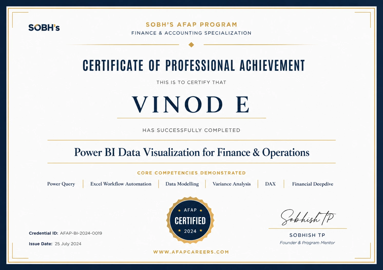 Second advanced certification earned on course completion