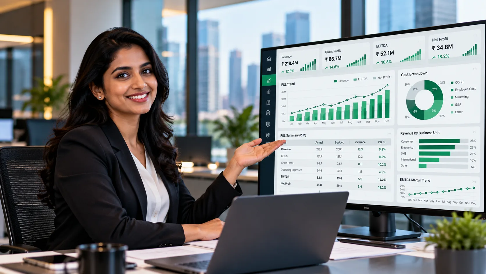 Finance analyst working with an analytics dashboard