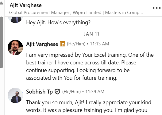 LinkedIn feedback from Ajith Varghese