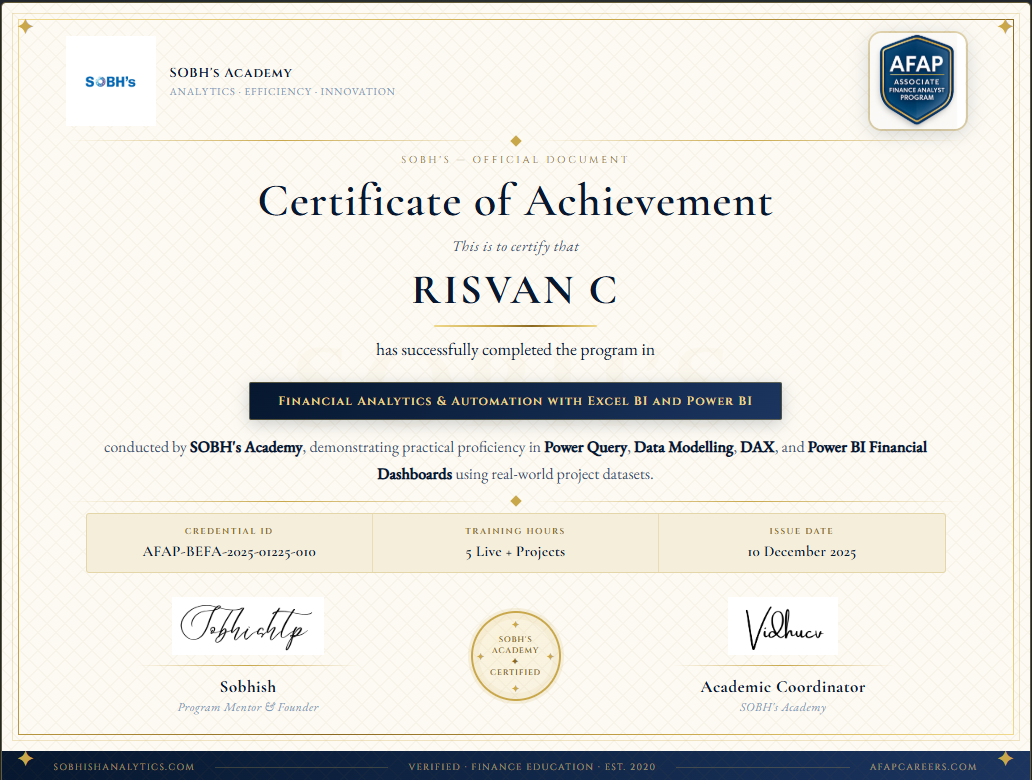 AFAP Certificate of Completion