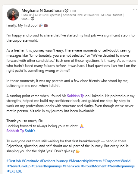 Meghana - AFAP Student - Got First Job at EXL